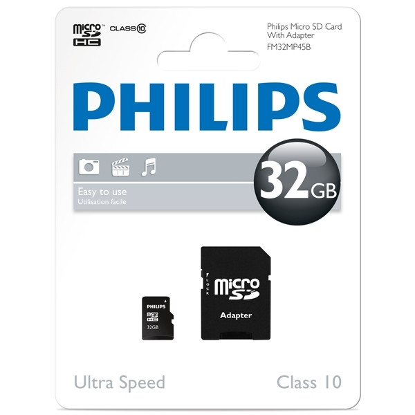 Philips MicroSD class inclusief SD adapter 32GB Philips 123-3d.nl